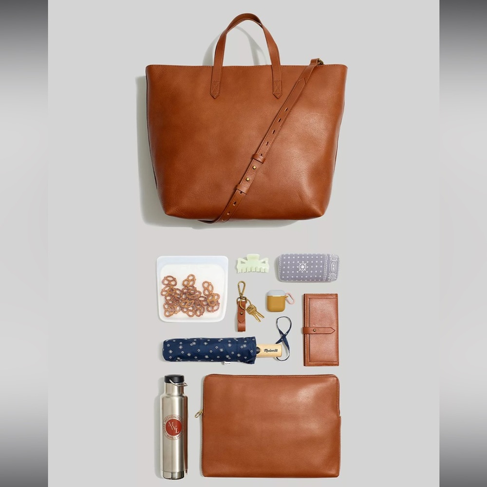 Brand NWT Madewell Zip Top Transport Carryall Leather Tote